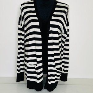 HALOGEN OVERSIZED B & W STRIPE LONG CARDIGAN